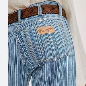 Wrangler Striped Blue Crop Jeans with Leather Patch